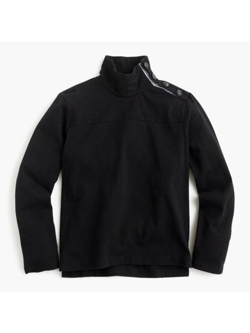J.Crew Size S Black Long Sleeve 100% Cotton Button Shoulder Turtleneck